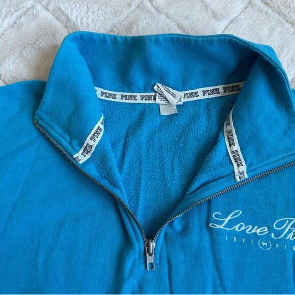 Victoria’s Secret PINK | Bright Blue Logo Quarter-Zip Pullover | Size Small - Picture 7 of 11